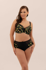 Бюстгальтер с мягкой +size чашкой с принтом в виде лимонов (Размер: 90H) (Цвет: черный)