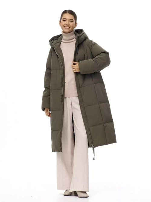 Пуховик длинный с капюшоном, хаки, SilverFox