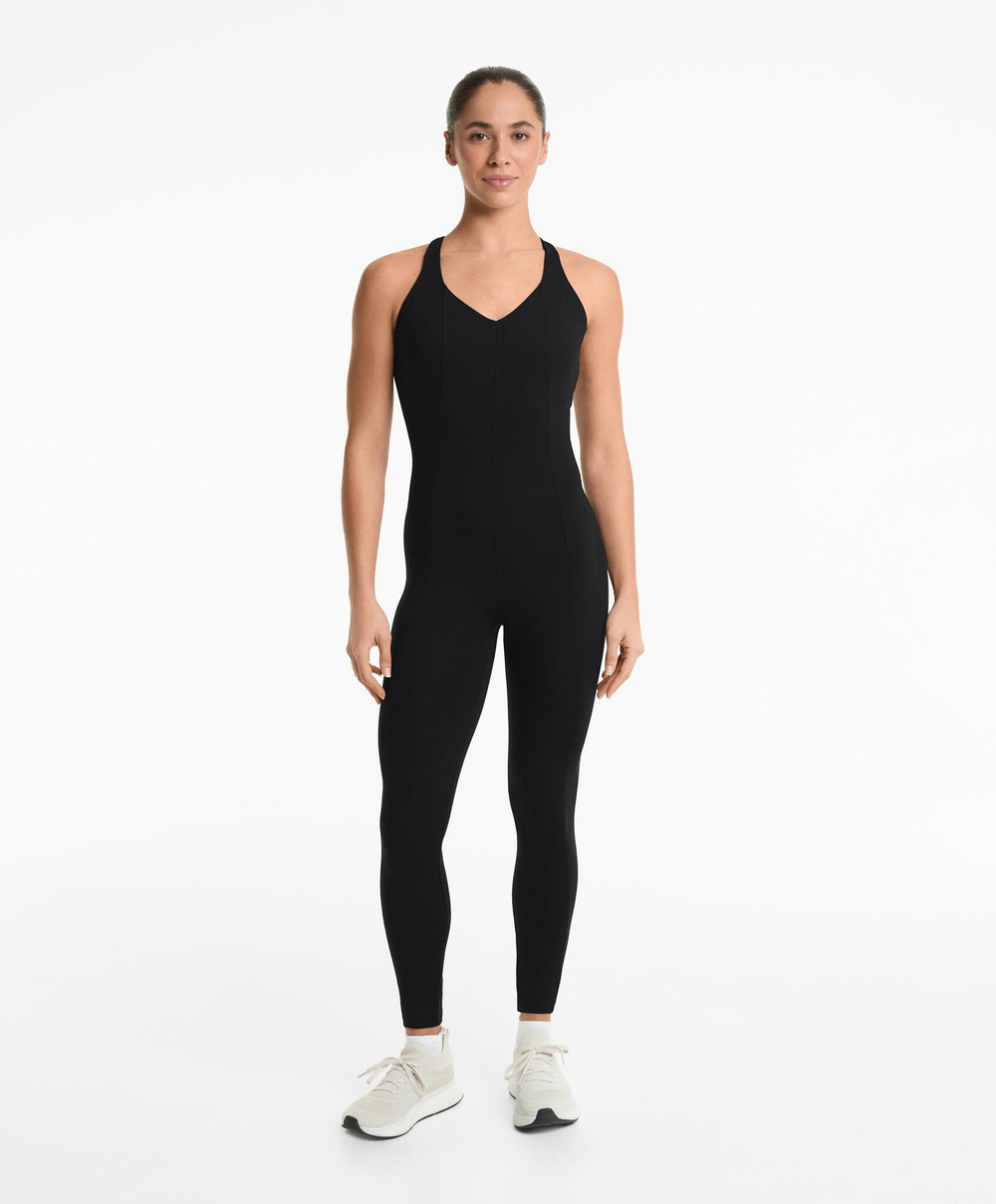 Oysho Длинный комбинезон Comfortlux, черный