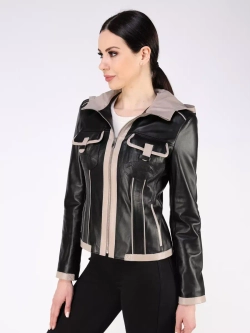 Кожаная куртка демисезонная с капюшоном