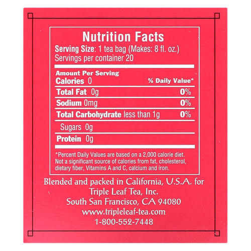 Triple Leaf Tea, черный чай с розой, 20 чайных пакетиков, 30 г (1,06 унции)