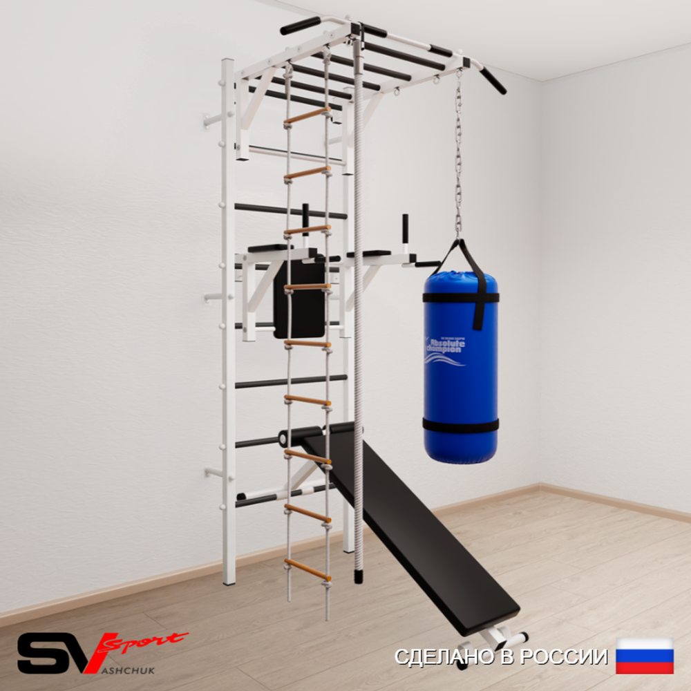 Шведская стенка Sv Sport усиленная 6553 (Турник рукоход/Брусья/Скамья/Канат/Лестница/Цепь/Мешок 30кг)