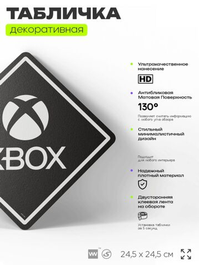 Табличка декоративная "XBox" на дверь и стену, прикольная штука в подарок геймеру, декоративный знак, 24,5х24,5 см, Айдентика Технолоджи