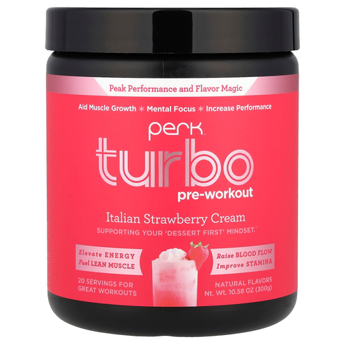 Perk Energy, Hyper, предтренировочный комплекс, итальянский клубничный крем, 300 г (10,58 унции)