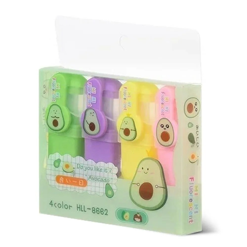 Маркер текстовыделитель Basir, серия "Авокадо", 10 см, разноцветные, набор 4 шт ассорти