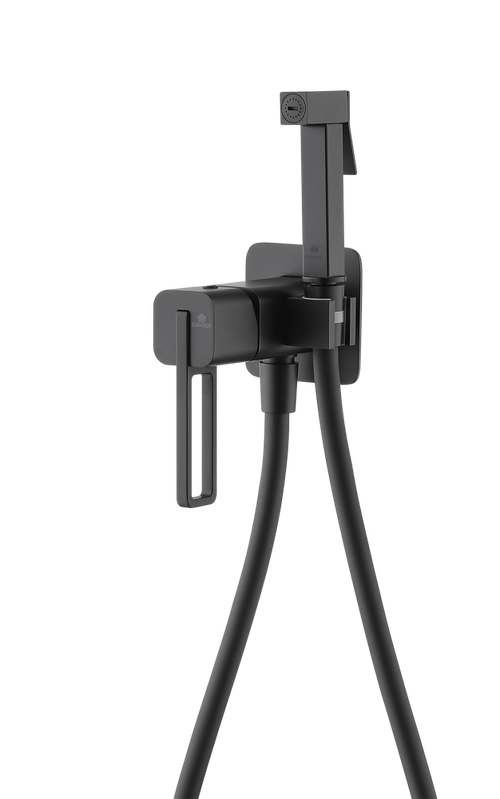 12157-C Смеситель встраиваемый с ГИГ. душем (ЧЕРНЫЙ) GANZER (10/1шт)