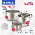 Набор посуды нерж, 6 пр, кастрюли 2.8, 5л, ковш 2л, индукц, Daniks, Эмилия, CW-W075-SE
