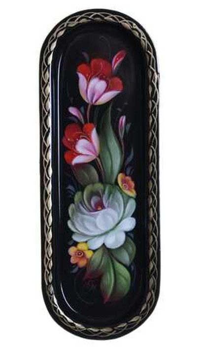 Жостовский поднос декоративный, размер 21х8 см (A4), металлический