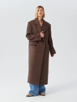 Пальто удлиненное женское коричневое