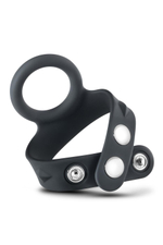 Черное эрекционное кольцо с подхватом мошонки на кнопках VS6 (Цвет: черный)