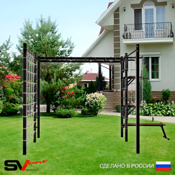 Уличная шведская стенка Sv Sport рукоход с комплектом турник прямой 2шт У5126 (Турник/Брусья/Стойка/Скамья/Канат/кольца/лестница/Сетка)