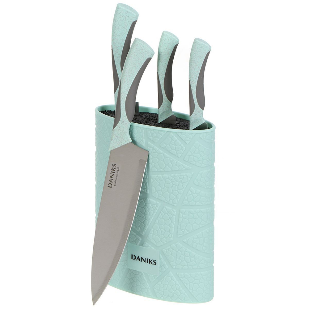 Набор ножей 6 пр, 20;20;20;12.5;9 см, нерж сталь, рук пласт, с подст, пласт, Daniks, Gusto, YW-A377B