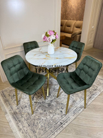 Круглый раздвижной стол "Золотой мрамор", и стулья "Бостон" оливковые