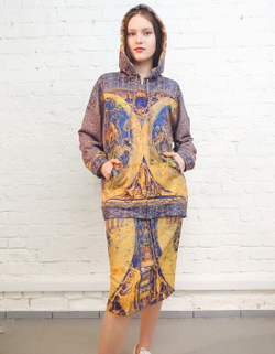 Комплект (худи и юбка) "Зодиак", по мотивам средневековой карты звездного неба