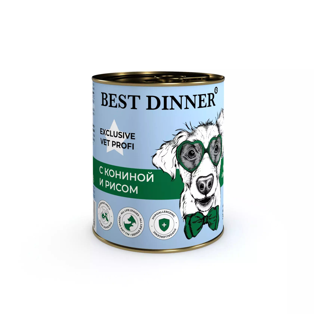 Консервы Best Dinner Exclusive Hypoallergenic "С кониной и рисом" проф.пищев.аллергии д/соб- 340 гр
