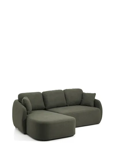 Трехместный диван-кровать Laira с левым шезлонгом из темно-зеленого шенилла 246  см