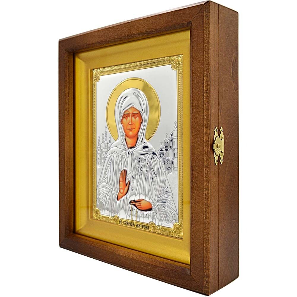 Матрона Московская. Икона в серебряном окладе, в деревянном киоте.