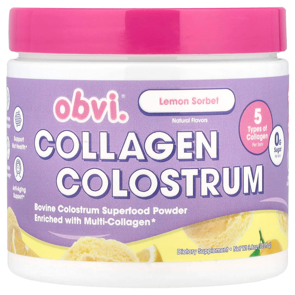 Obvi, Collagen Colostrum, лимонный сорбет, 107,5 г (3,8 унции)