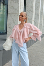 Брюки прямые из хлопка в нежно-голубом цвете