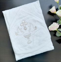 Полотенце для крещения  с капюшоном "Таинство" (серебро)