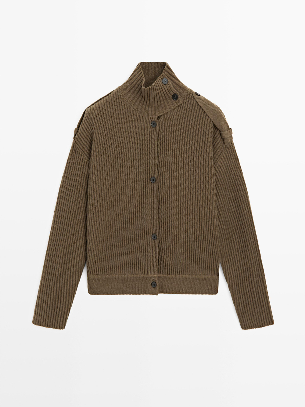 Massimo Dutti Кардиган из шерстяного трикотажа с пуговицами, хаки