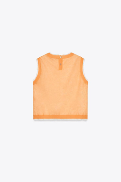 ZARA ДВУХСЛОЙНЫЙ ТРИКОТАЖНЫЙ ТОП ИЗ СМЕСОВОГО ЛЬНА, ОРАНЖЕВЫЙ