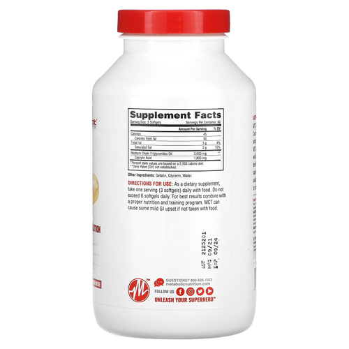 Metabolic Nutrition, MCT 3000, 180 капсул (1000 мг в 1 капсуле)