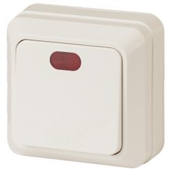 Выключатель Intro Quadro 2-102-02 одноклавишный с подсветкой, 10А-250В, IP20, ОУ, слоновая кость | Intro