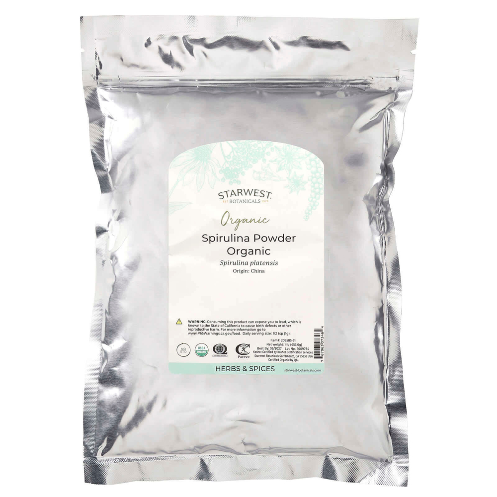 Starwest Botanicals, органический порошок из спирулины, 453,6 г (1 фунт)