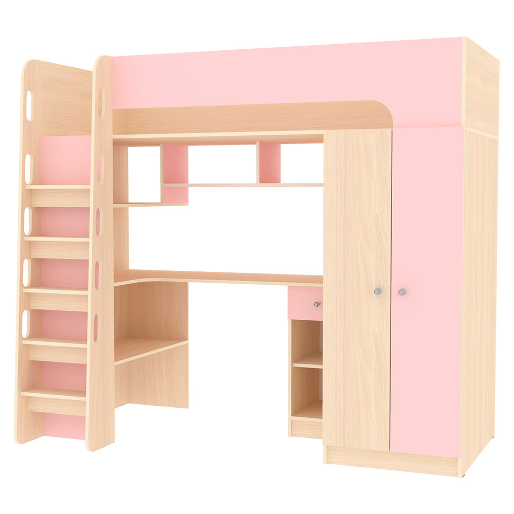 Кровать-чердак КарИВи Астра 10  Дуб Молочный Розовый