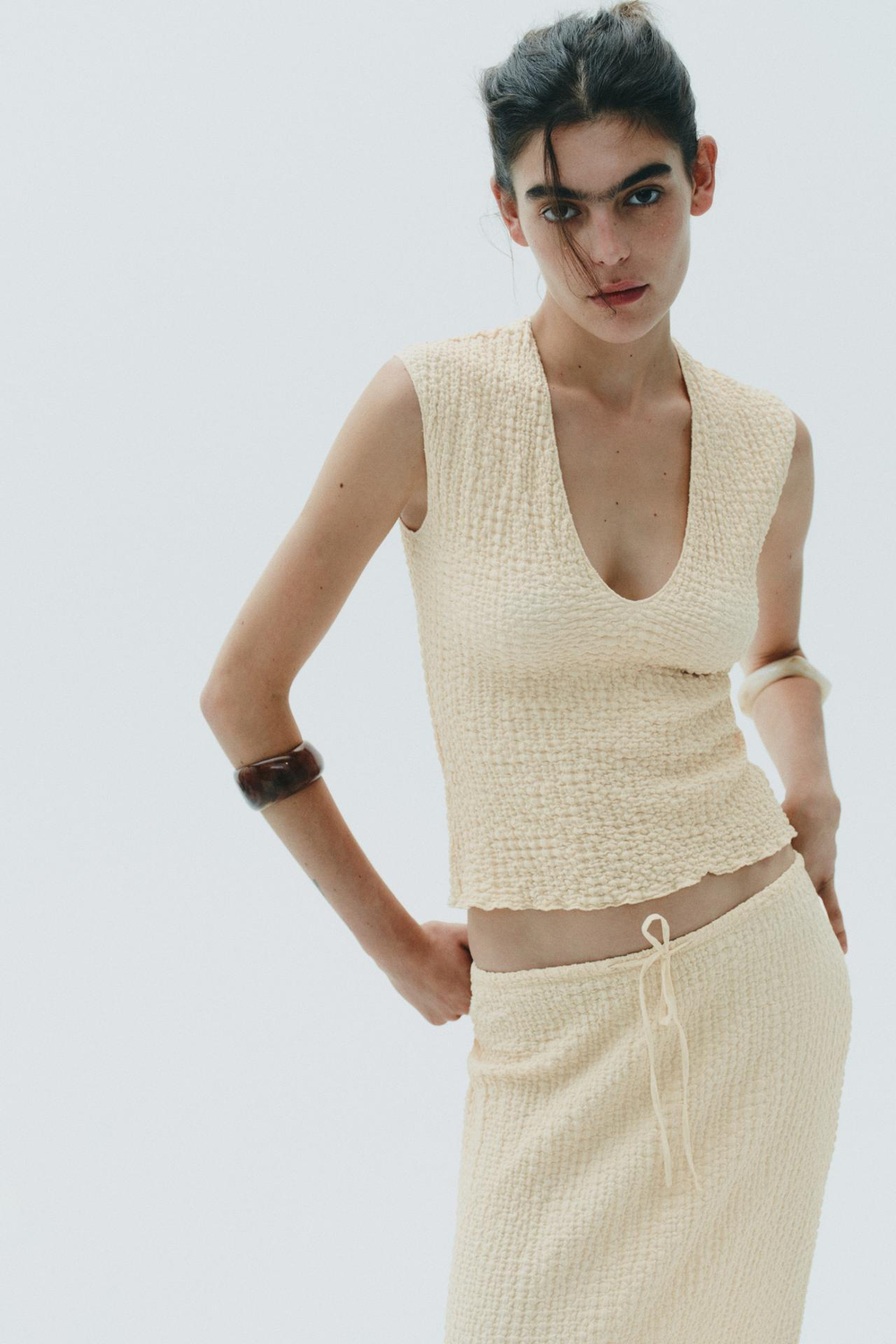 ZARA ТОП БЕЗ РУКАВОВ, СВЕТЛО-ЖЕЛТЫЙ