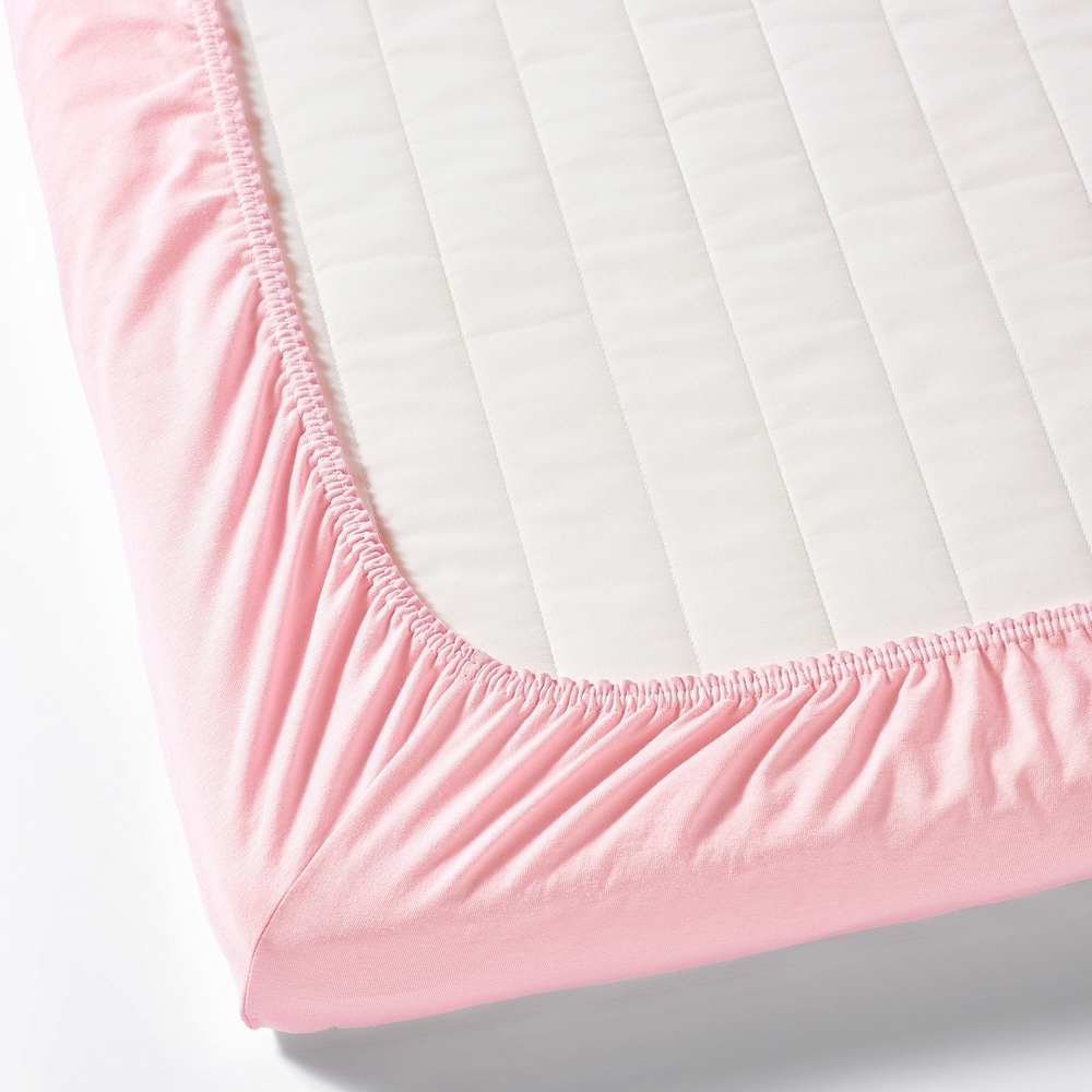 IKEA LEN  (ИКЕА ЛЕН)  -  Детская простыня, белая/розовая, 60x120 см