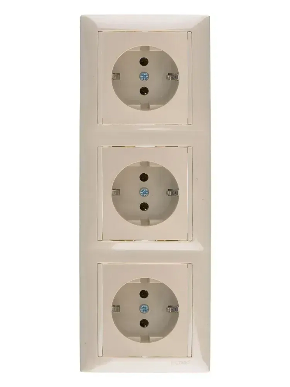 Розетки с заземлением 3 шт + рамка 3 поста Legrand valena 220В, 16А,цвет слоновая кость