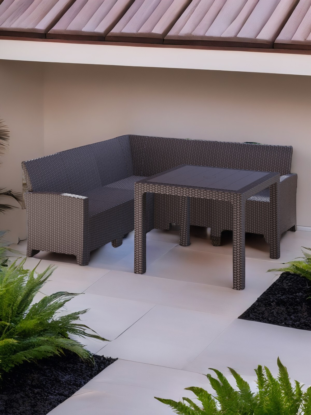 Комплект мебели с угловым диваном под ротанг Калифорния “California“ 188х188 см 5 места без подушек со столом 95х95 см