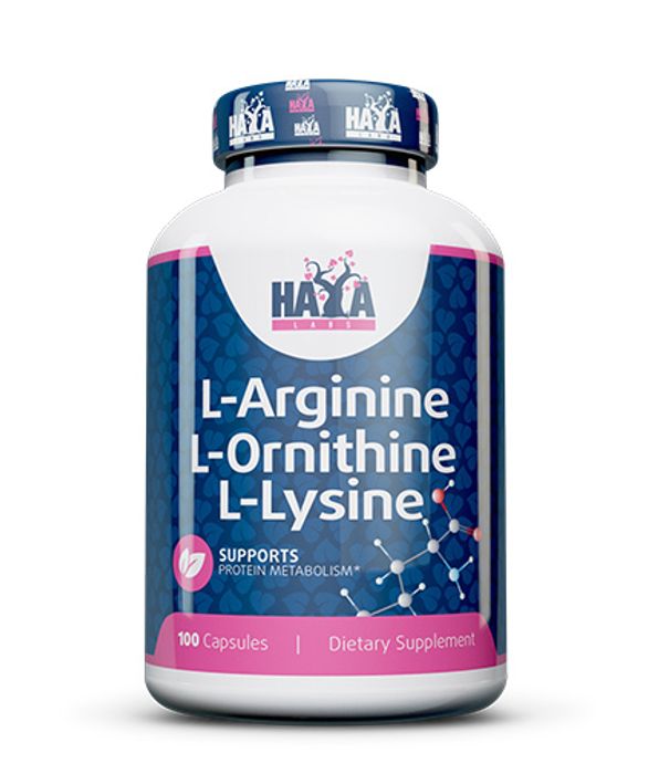 L-Аргинин/L-Орнитин/L-Лизин, L-Arginine/L-Ornithine/L-Lysine, Haya Labs, 100 капсул