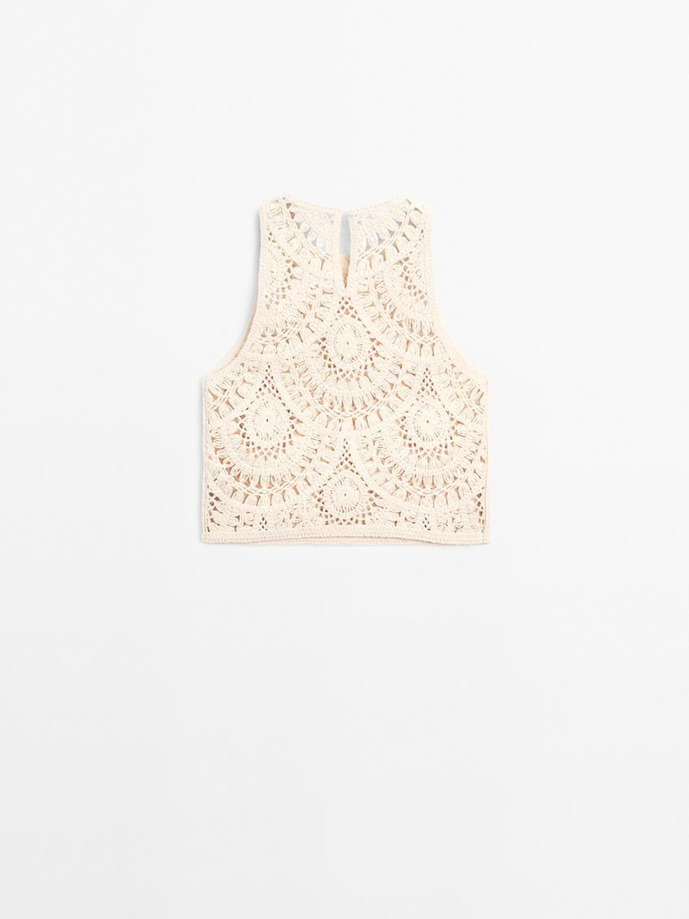 Massimo Dutti Вязаный Топ, Кремовый