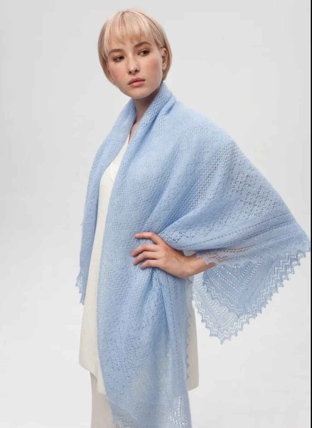 Оренбургский пуховый платок П3-130-04 голубой