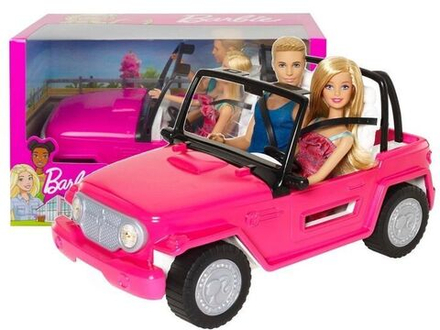 Игрушечный транспорт Mattel Barbie - Розовый пляжный джип + 2 куклы - Барби CJD12