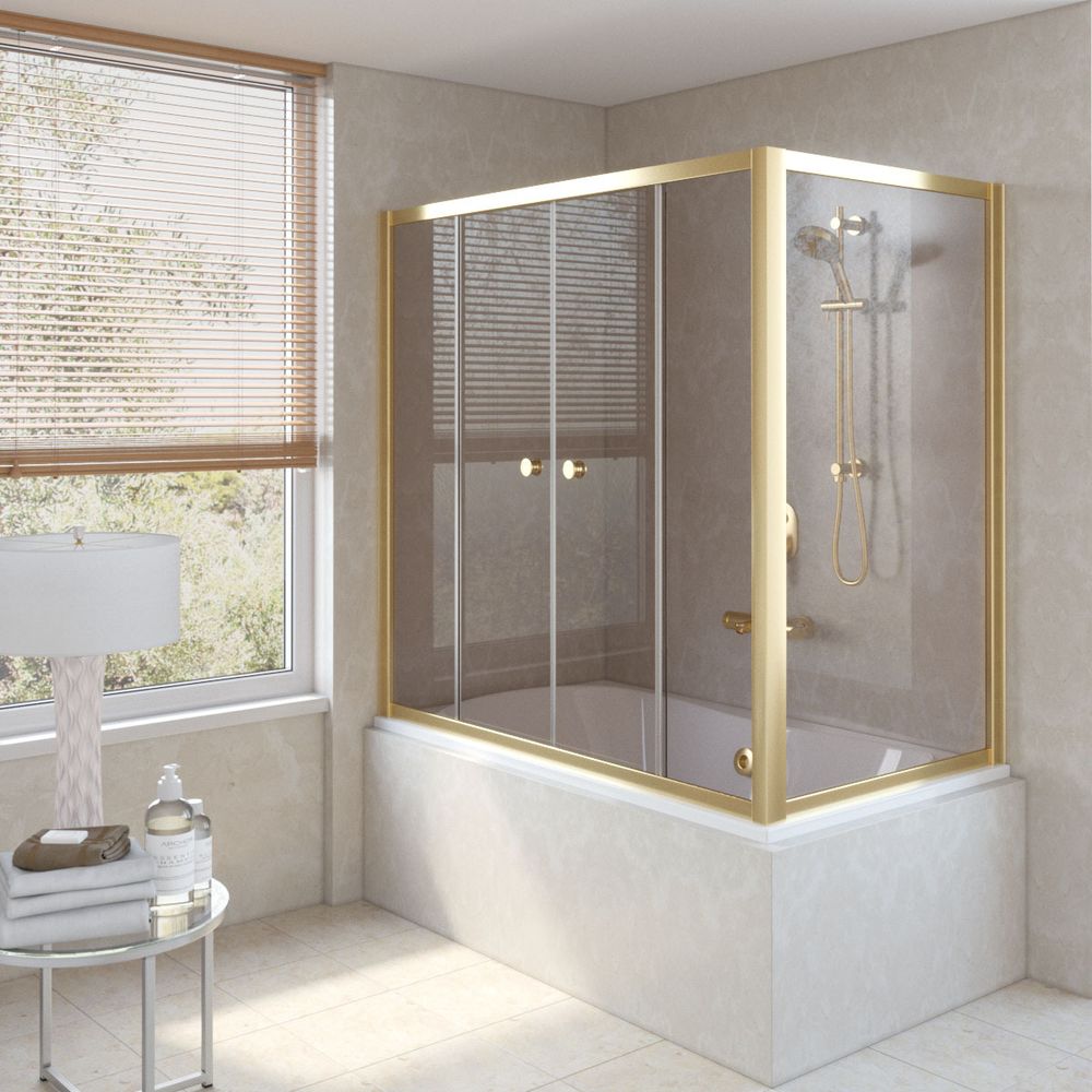 Шторка на ванну Vegas Glass Z2V+ZVF профиль золото, стекло бронза