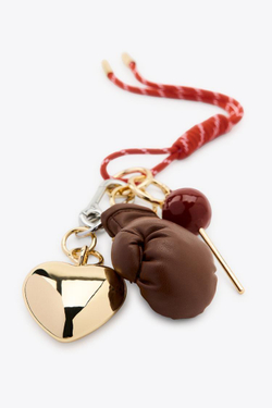 ZARA БРЕЛОК ДЛЯ КЛЮЧЕЙ С ПОДВЕСКАМИ В ФОРМЕ СЕРДЦА И ПЕРЧАТКИ, РАЗНОЦВЕТНЫЙ