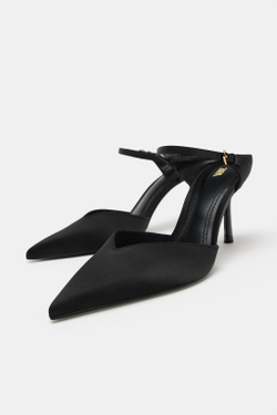 ZARA ТУФЛИ НА КАБЛУКЕ С ДЕКОРАТИВНОЙ ПРЯЖКОЙ, ЧЕРНЫЙ