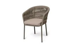 "Бордо" стул плетеный из роупа (колос), каркас алюминий бежево-серый (RAL7006) муар, роуп серо-коричневый 23мм, ткань Mossle бежевая
