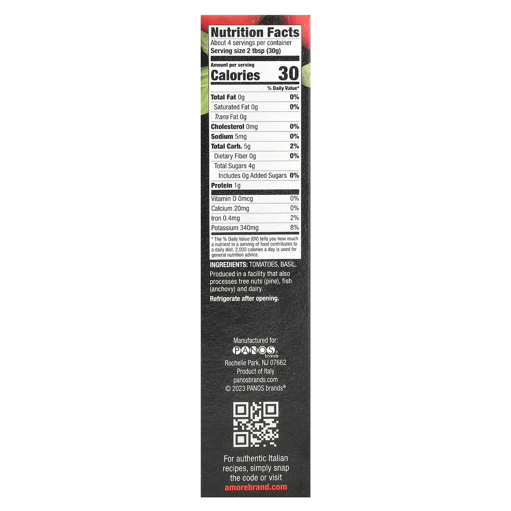 Amore, Томатная паста с базиликом, 127 г (4,5 унции)