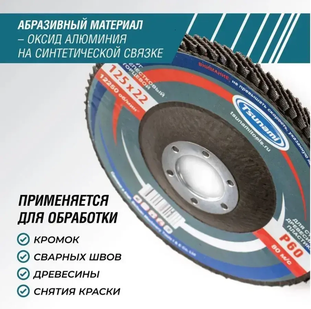 Круг лепестковый торцевой 125 x 9 x 22.2; P60