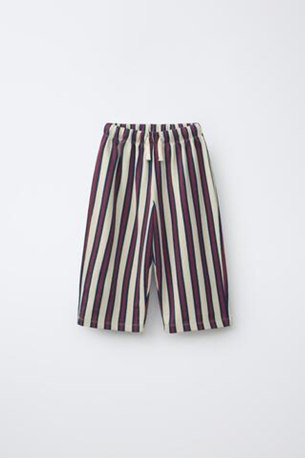 ZARA БРЮКИ WIDE LEG ИЗ ФУТЕРА В ПОЛОСКУ, БУРГУНДИ