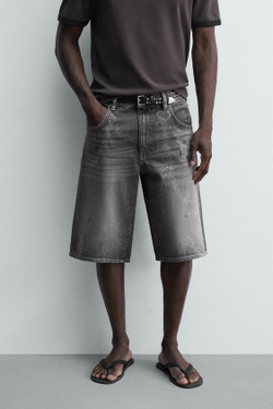 ZARA ДЖИНСОВЫЕ ШОРТЫ BAGGY С ЦЕПЯМИ, СЕРЫЙ