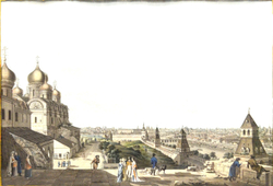 Хаммер К. Г. Вид на Москву (Vue de Moscou). Гравюра на металле, акварель. Дрезден. 1807