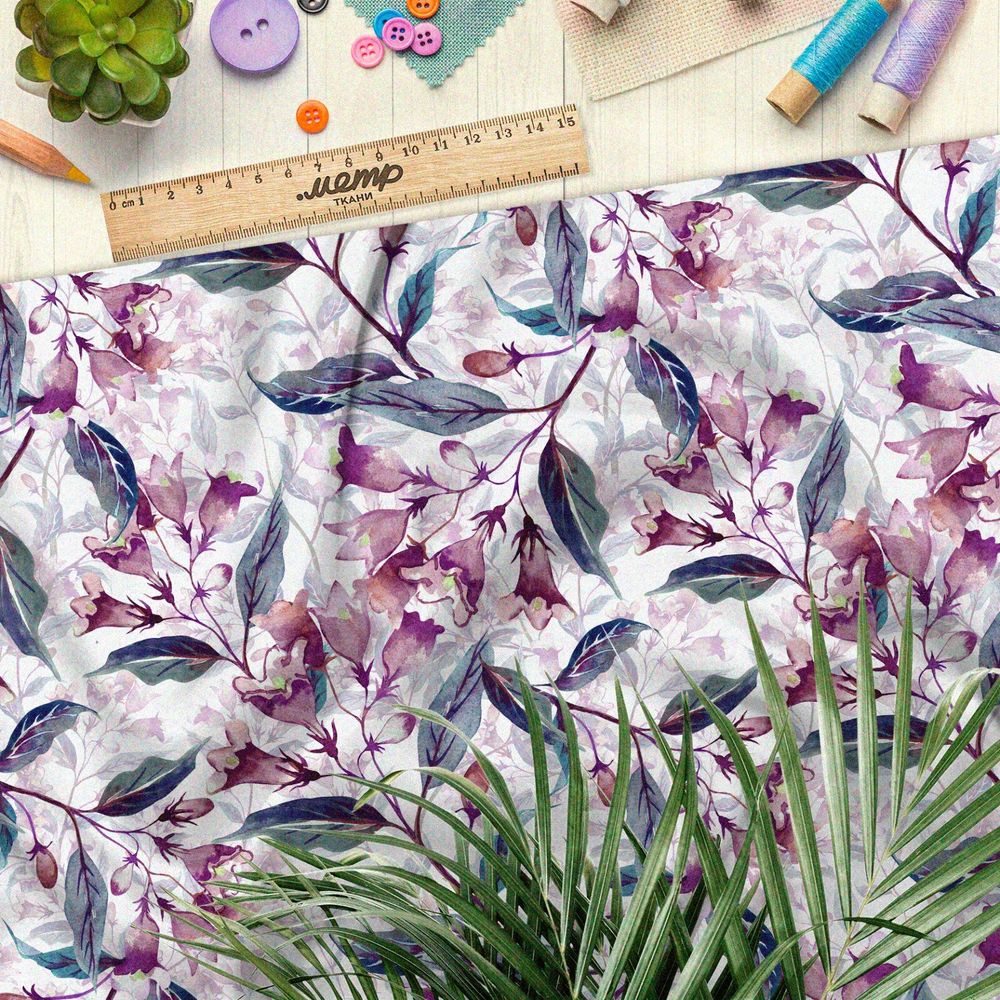 Ткань бязь сдержанные акварельные колокольчики