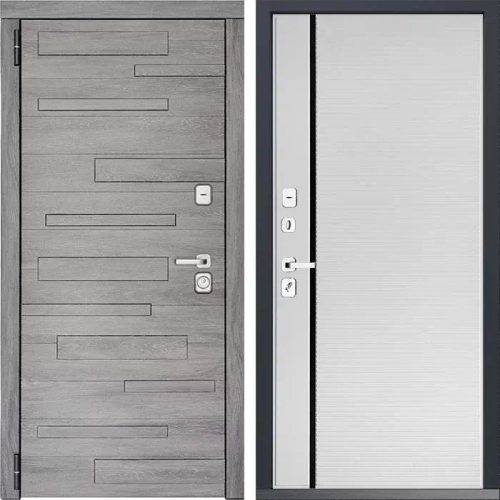 Входная дверь Дуб шале/Рикамо софт черное стекло - 1140