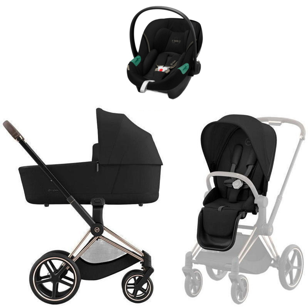 Коляска Cybex Priam IV Rosegold complete Aton S2 Moon Black Base One 4 в 1 Sepia Black